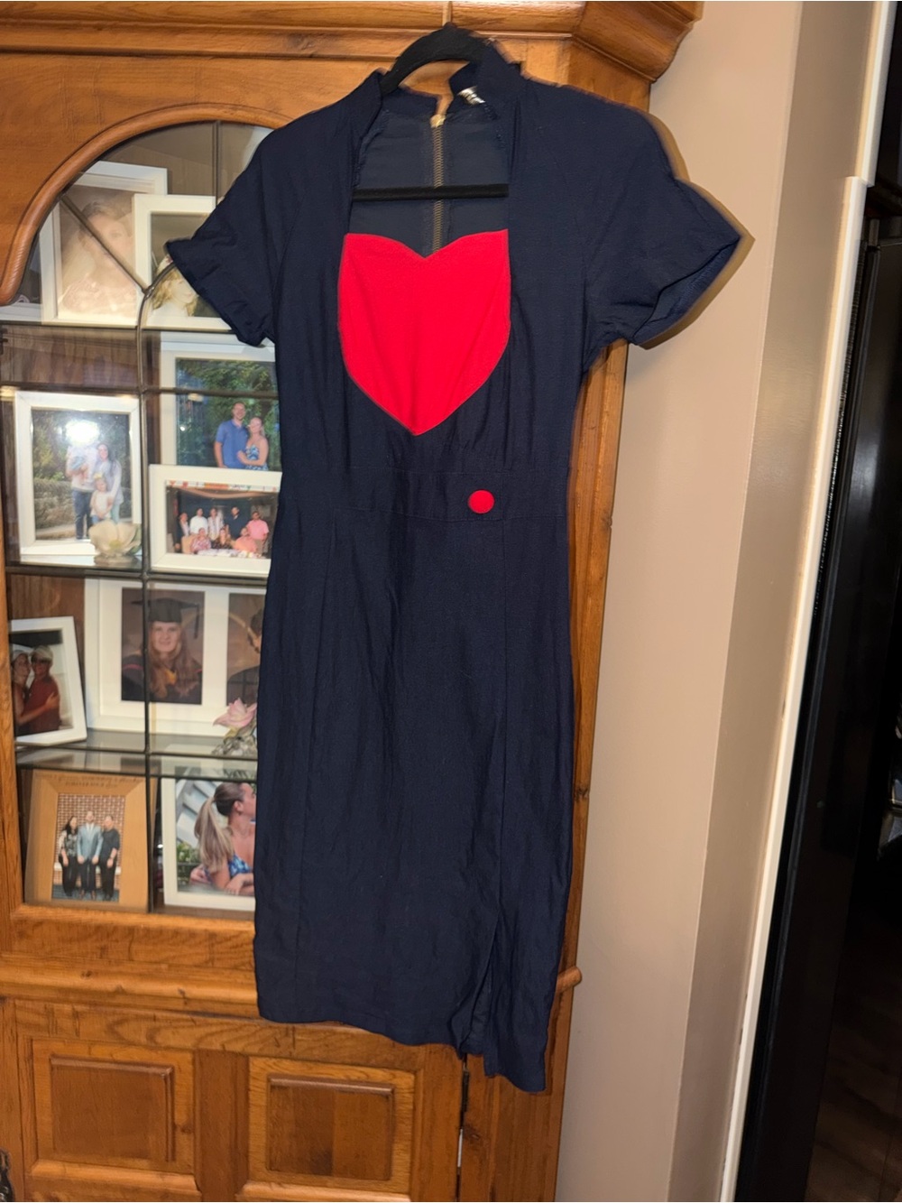 SMALL Navy Dress w/ Red Heart Accent Dress. W/stretch. MUST BE BUNDLED